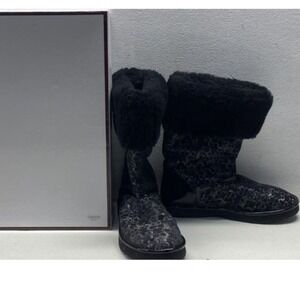 Coach Nikole A7265 Black Optic C Monogram Shearling Winter Boots Size 7B w/Box